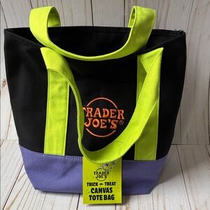 TJs TrickOrTreat Mini Canvas Tote Halloween Purple Green Orange NEW TRADER JOEs